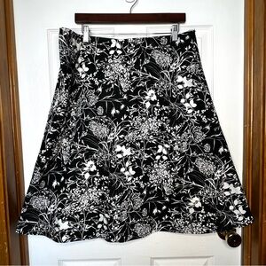 Liz Claiborne Villager Botanical Floral A-Line Skirt Black White Size 16